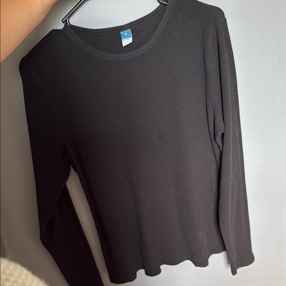 Black Long Sleeve Ribbed Top